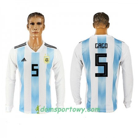 Koszulka Argentyna Gago 5 Domowe Koszulki Piłkarskie Mistrzostwa Świata 2018 Długi Rękaw